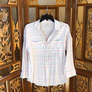 Loft Pastel Stripe Button Down Top Size MP